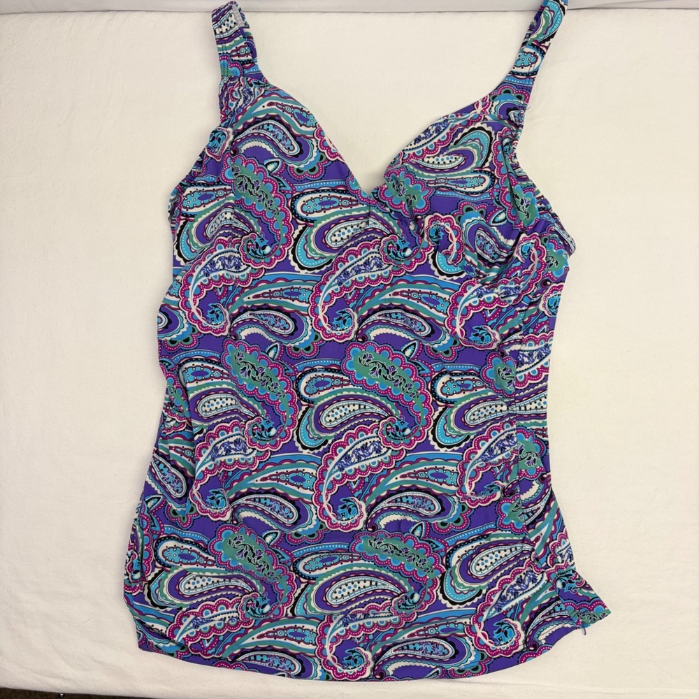ASSETS by Sara Blakely‎ Spanx Tankini Top Women Large Purple Paisley Swim Beach